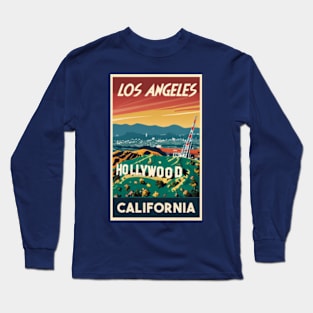 A Vintage Travel Art of Hollywood - Los Angeles - California - US Long Sleeve T-Shirt